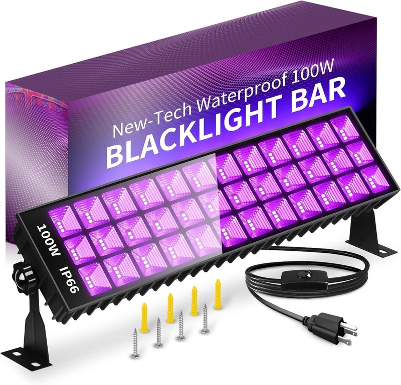 THECHAM Store 100W LED Black Lights Bar, 100 LEDs, Blacklight Flood Light for Black Light Party, for Glow Party, Bedroom, Halloween, Fluorescent Poster, Body Paint, Tapestry - Image 1